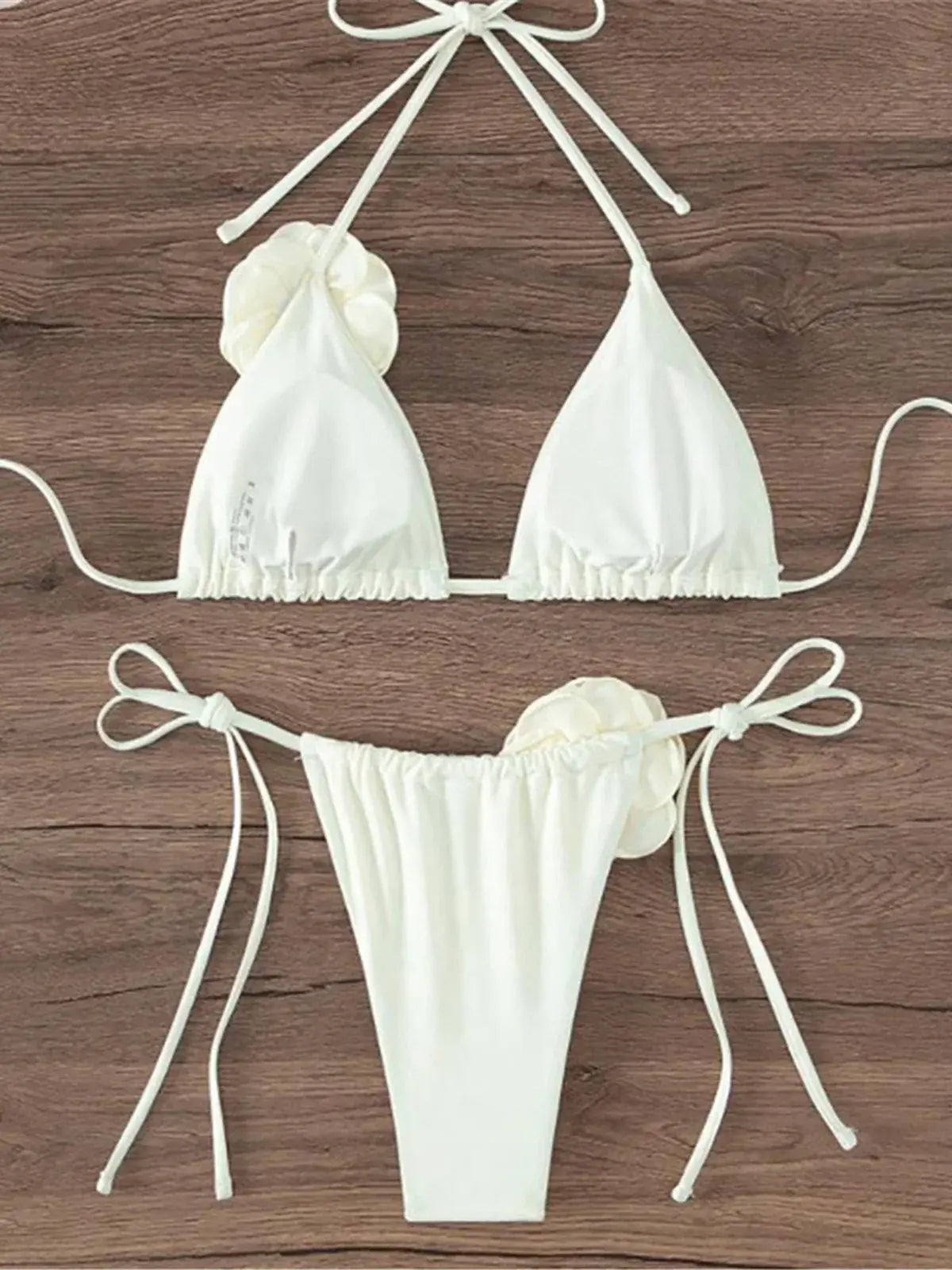 Women's Strappy Halter 3D Flowers Bikini Set