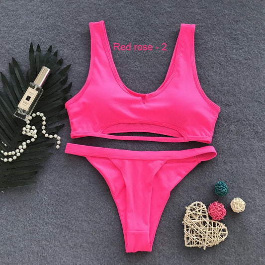 Women's Plain Bandeau Bikini Swimsuit