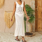 Women's Hollow Knit Vest Dress Beach Cover Up Maxi Dress