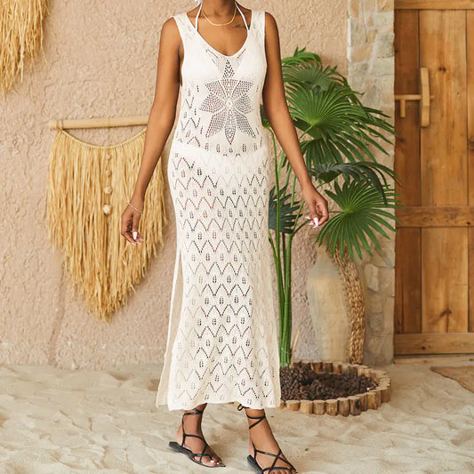 Women's Hollow Knit Vest Dress Beach Cover Up Maxi Dress