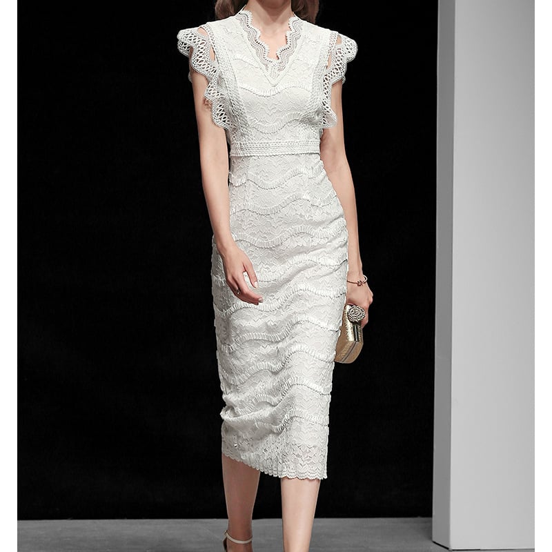 Women's Slim White Lace Long Dress