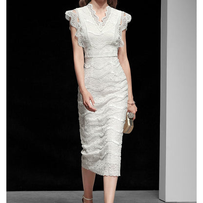 Women's Slim White Lace Long Dress