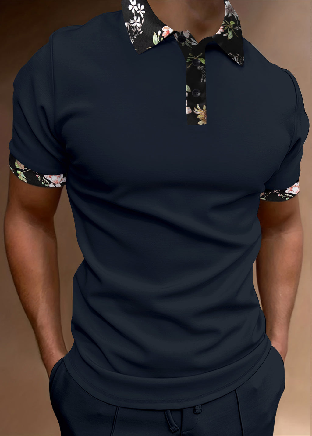 Men's Polo Shirt with Zipper and Print for Summer