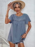 Women's Solid Color Lace Babydoll Short Sleeve Tops