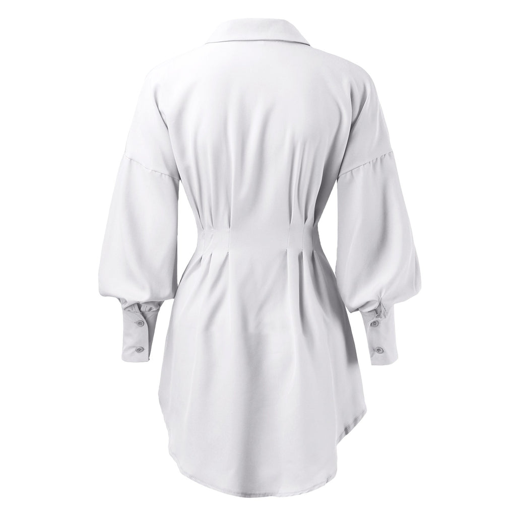 Women's Asymmetrical Lantern Sleeve Shirt Dress