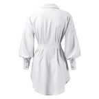 Women's Asymmetrical Lantern Sleeve Shirt Dress