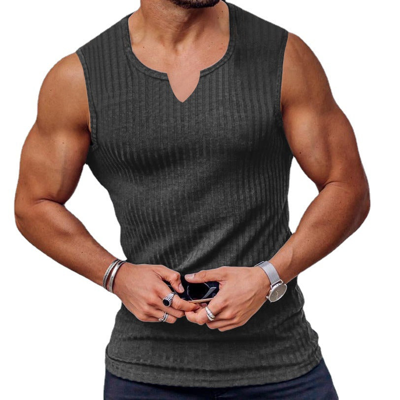 Men's Summer Knitted Striped Fitness Tank Top