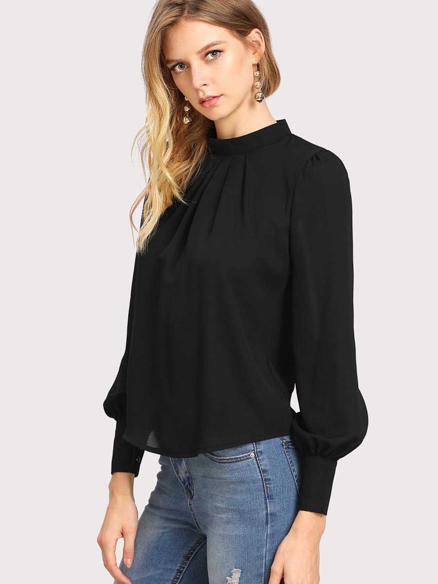 Women's Pleated Stand Collar Chiffon Shirt Women's Tops & T-shirt Unbranded