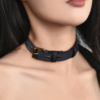 Vintage Street Style Denim Choker with Buckle Design