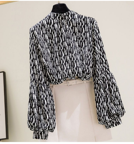 Women's Stand Collar Ruffled Chiffon Shirt