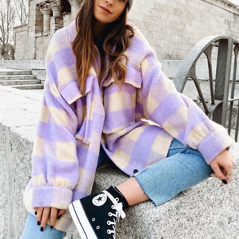 Women's Oversized Plaid Woolen Shirt