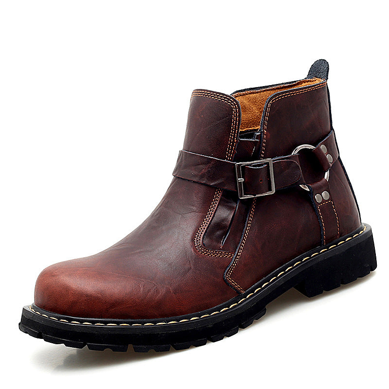 Men's British Style Mid-Top Leather Tooling Boots