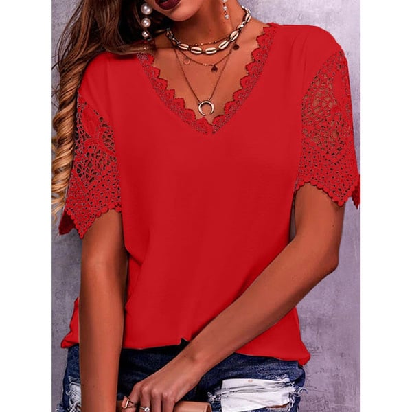 Women's Loose V Neck Short Sleeve Tops