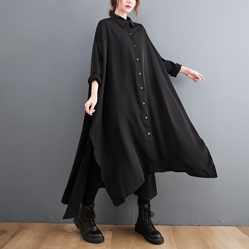 Women's Loose Long Slit Shirt Dress