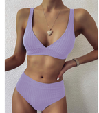 Women's High Waist Bikini Set With V Neck Design