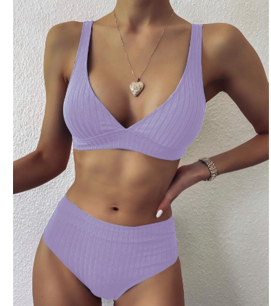 Women's High Waist Bikini Set With V Neck Design