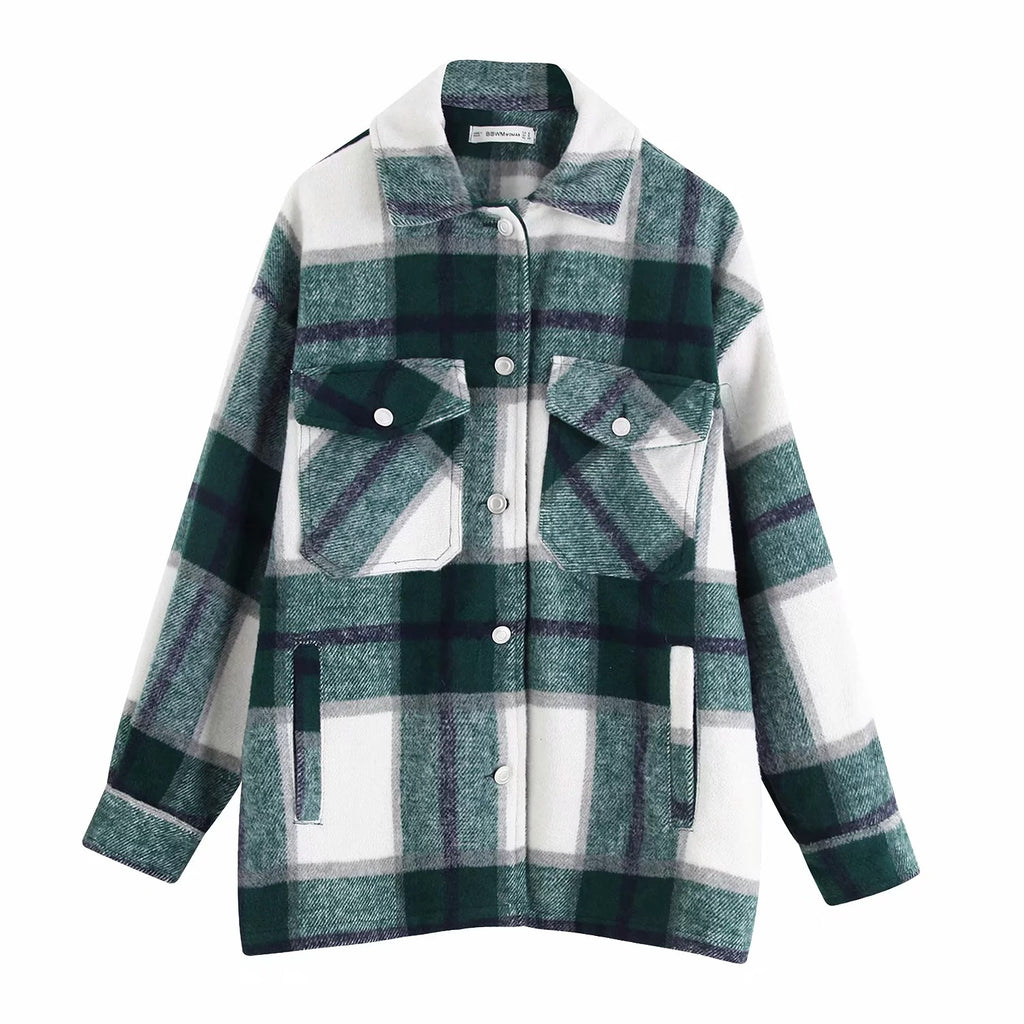Women's Checkered Shirt & Blended Coat