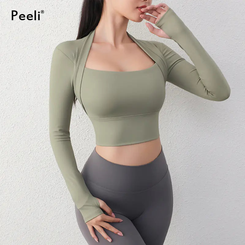 Women's Yoga Fitness Activewear Faux Two Piece Tops