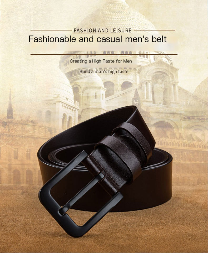 Men's Genuine Leather Belt - Black Simple Design Men's Belt Unbranded