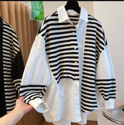 Women's Contrast Stripes Loose Shirt