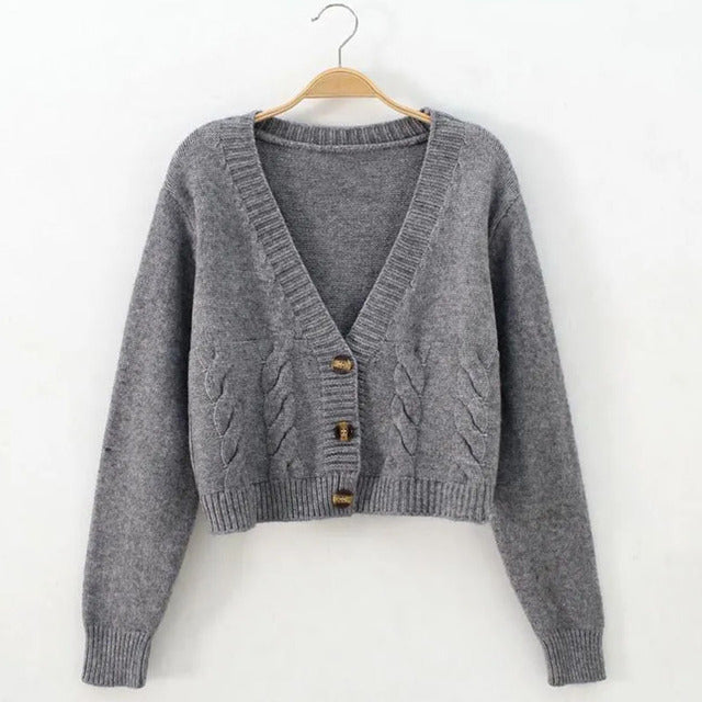 Women's Solid Short Cardigan Sweater Tops