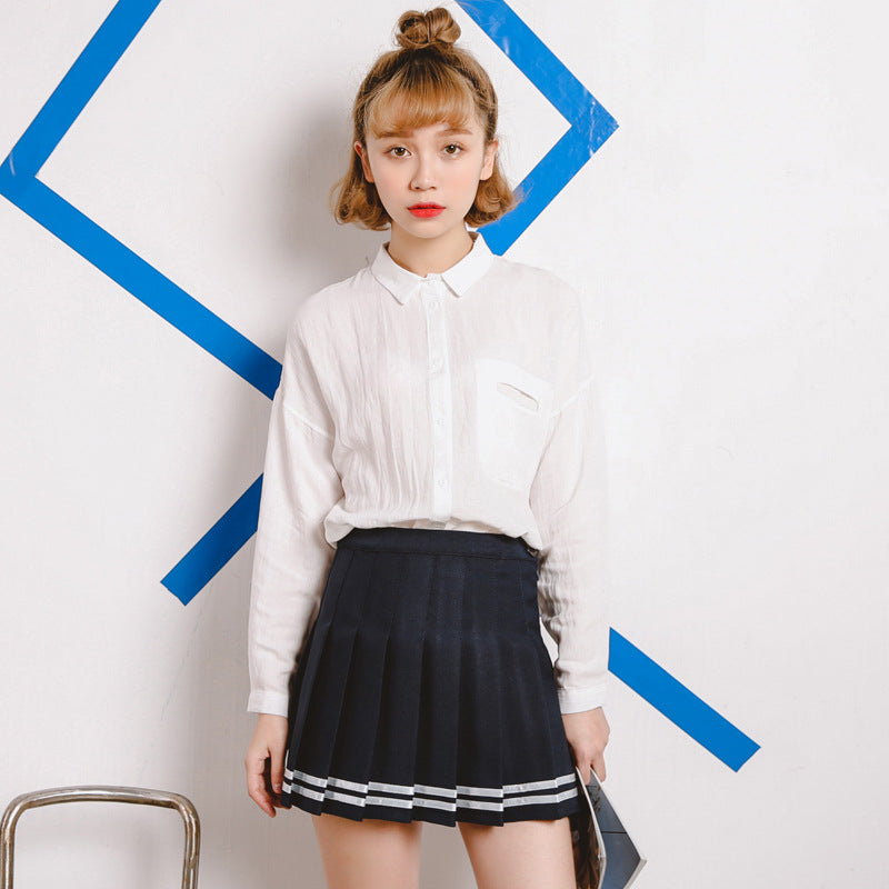 Women's Pleated Navy Sailor Mini Skirt
