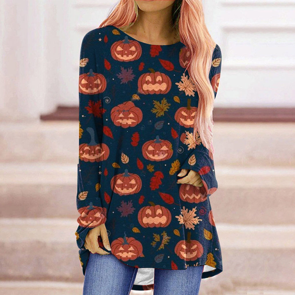 Women's Halloween Printed Long Sleeved T Shirt
