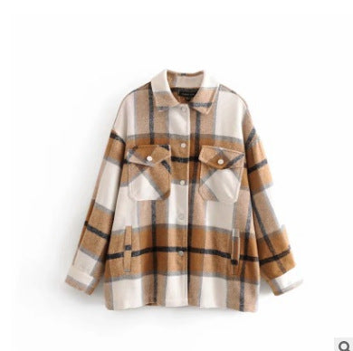 Women's Checkered Shirt & Blended Coat Women's Shirt Unbranded Khaki XS