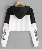Women's Patchwork Crop Hoodie Women's Hoodie Unbranded White S