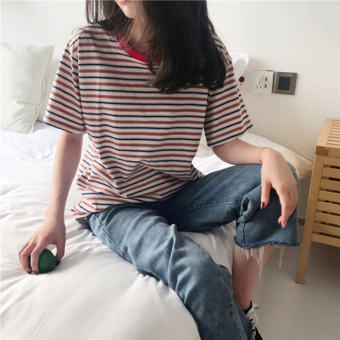 Women's Loose Striped Short Sleeve T Shirt