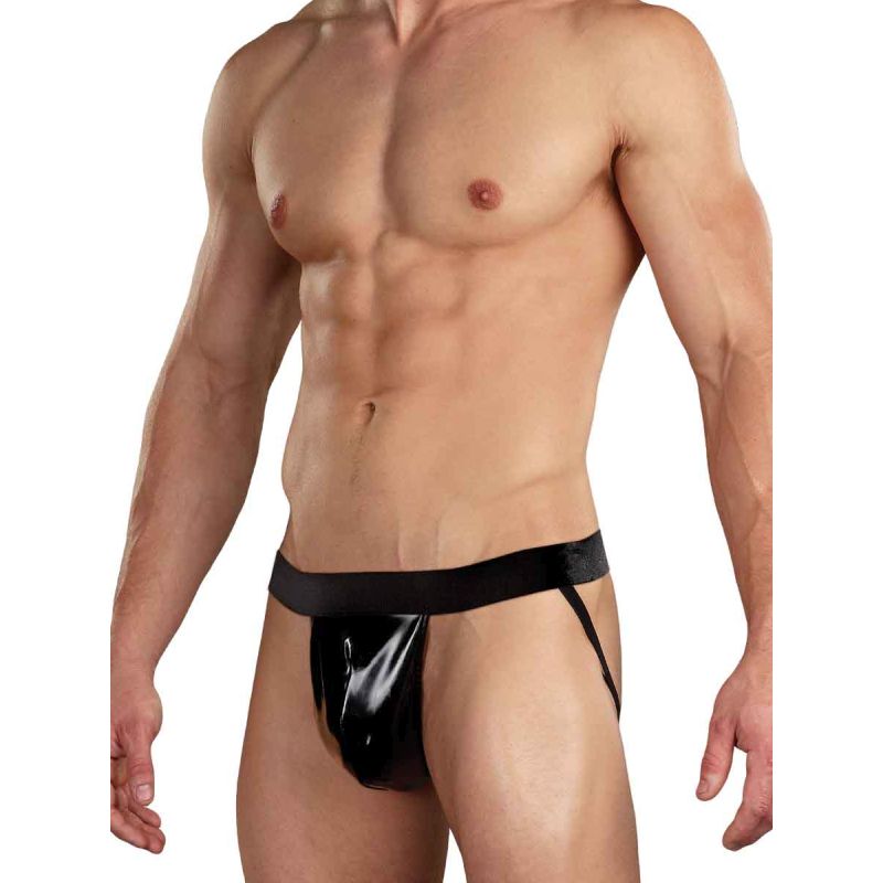 Male Power Wet Look Faux Leather Mens Jock Black Male Power
