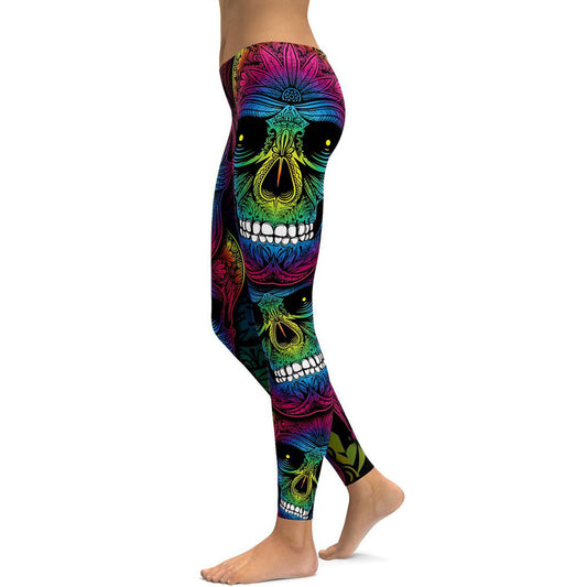 Rainbow Skull Leggings Women Plus Size Leggings Workout Casual High Waist Slim Pants S-4XL Plus Size Leggings