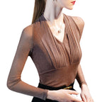Women's V Neck Long Sleeved Tops Women's Tops & T-shirt Unbranded Coffee S