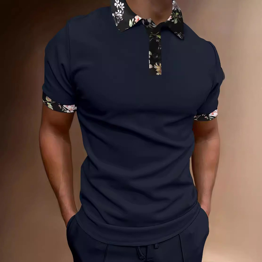 Men's Polo Shirt with Zipper and Print for Summer