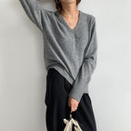 Korean Style Loose V-Neck Knit Sweater for Women