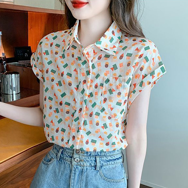 Women's Geometric Print Chiffon Shirt ILLUSION CO