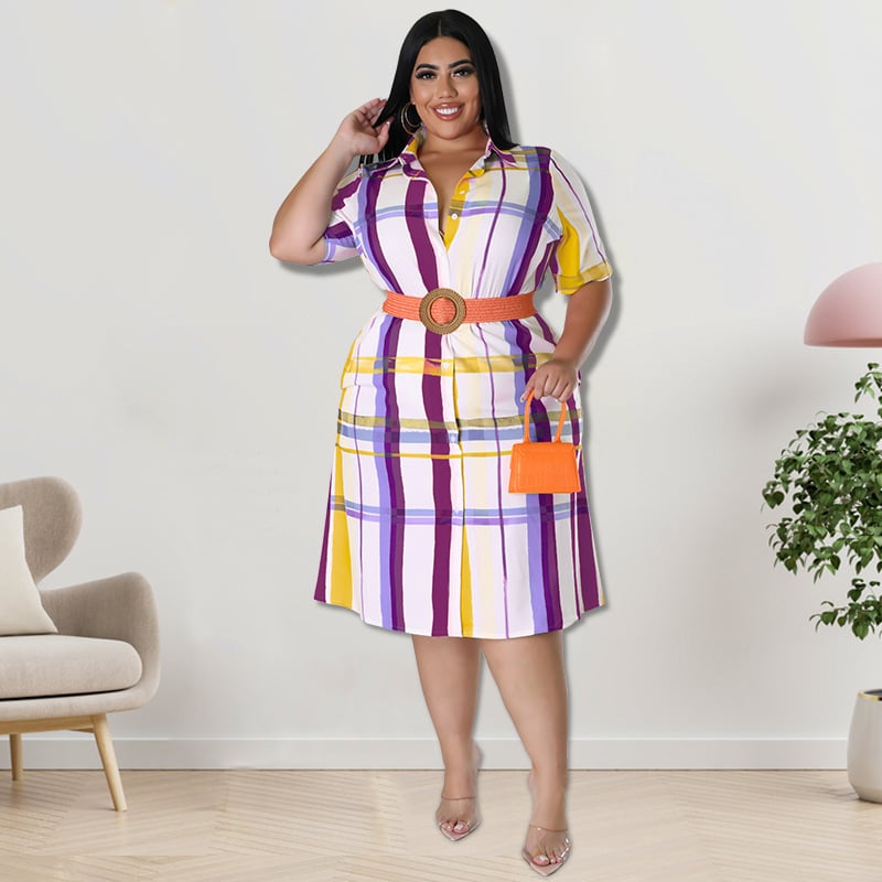 Women's Checkered Short Sleeved Shirt Dress