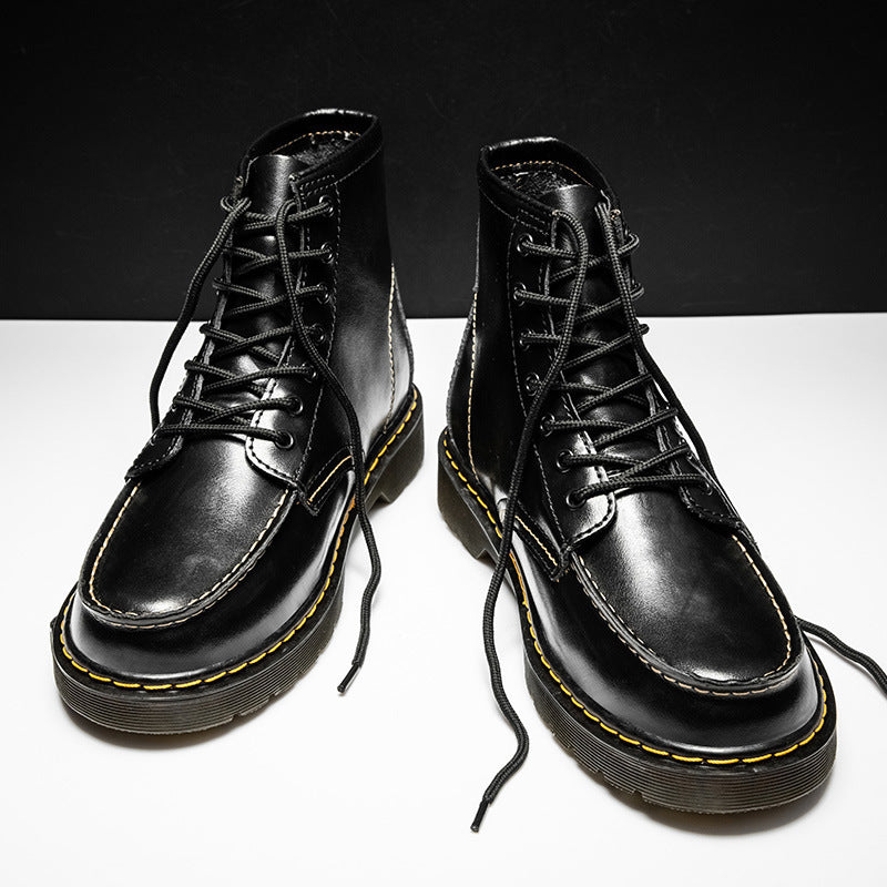 Men's High-Top Cowhide Martin Trendy Tooling Boots ILLUSION CO Black 46