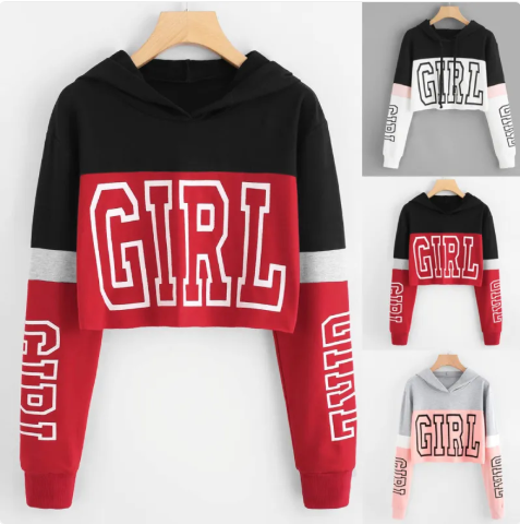 Women's Patchwork Crop Hoodie Women's Hoodie Unbranded