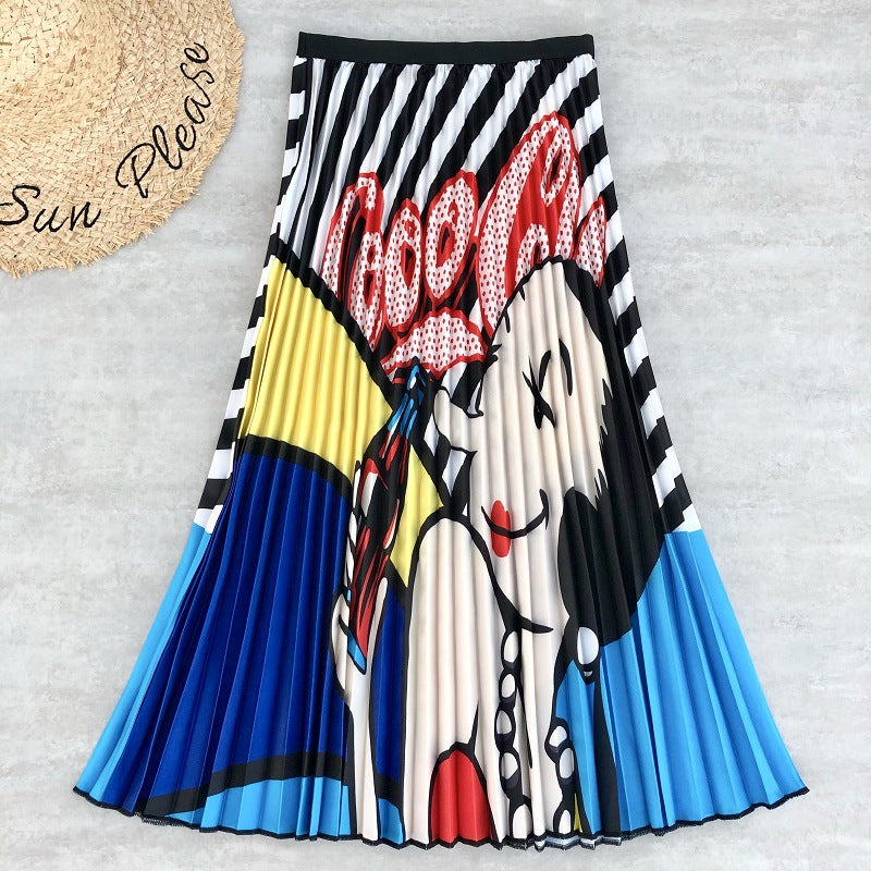 Women's Rainbow Print Pleated Skirt