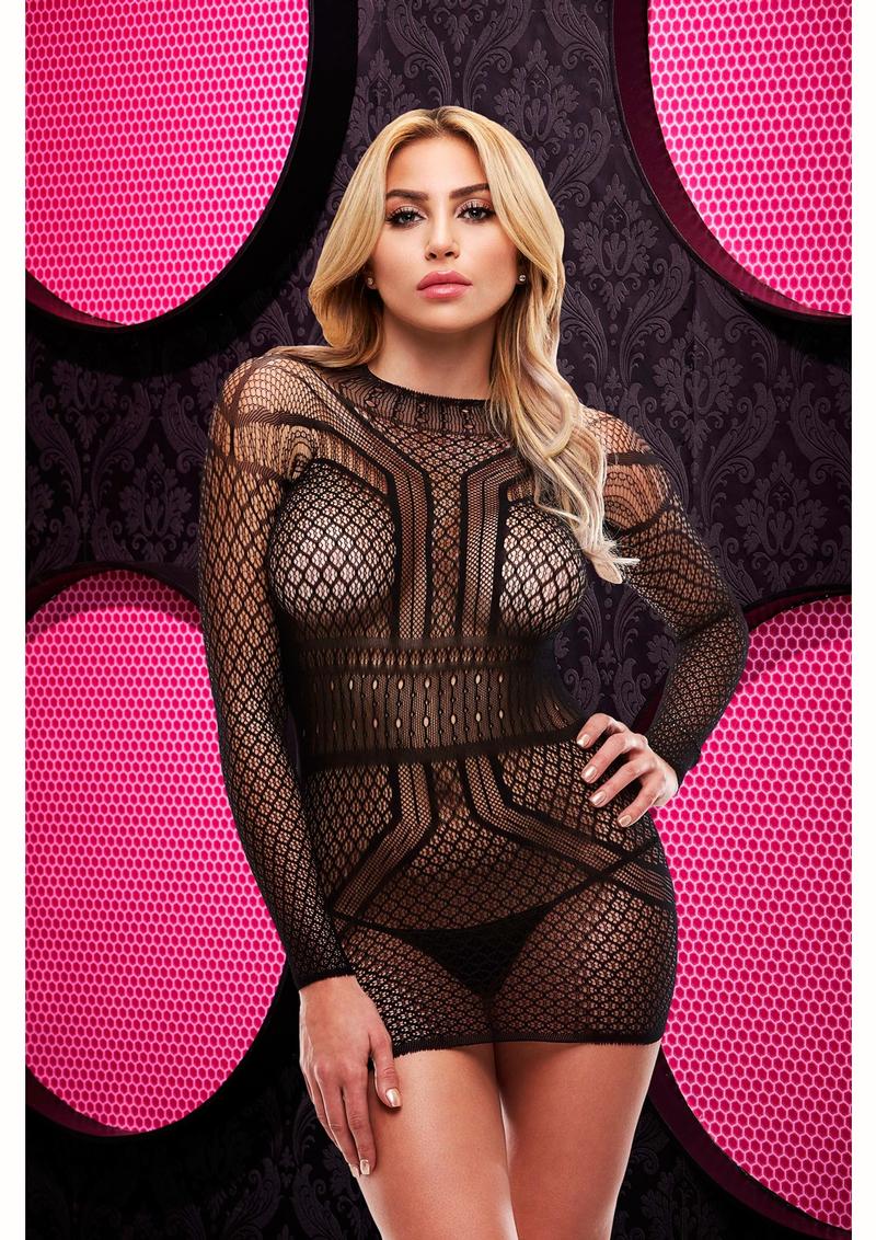 Lapdance Lingerie Long Sleeve Open Back Women Mini Dress Black OS Xgen Products