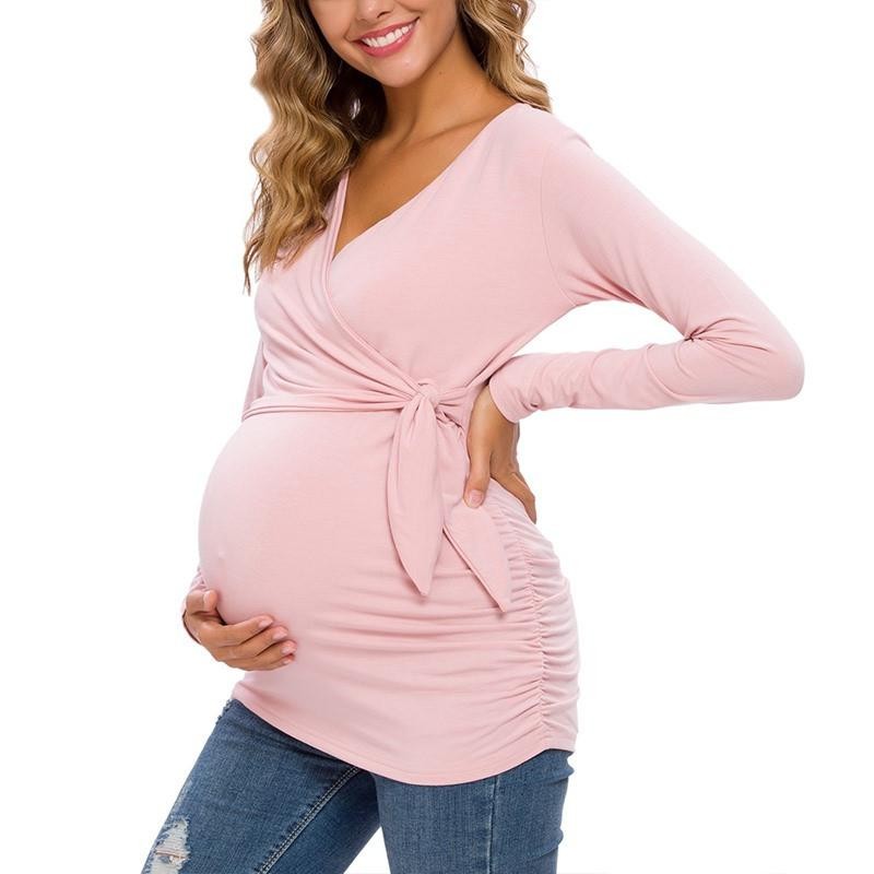 Women's Long Sleeve V Neck Maternity Blouse