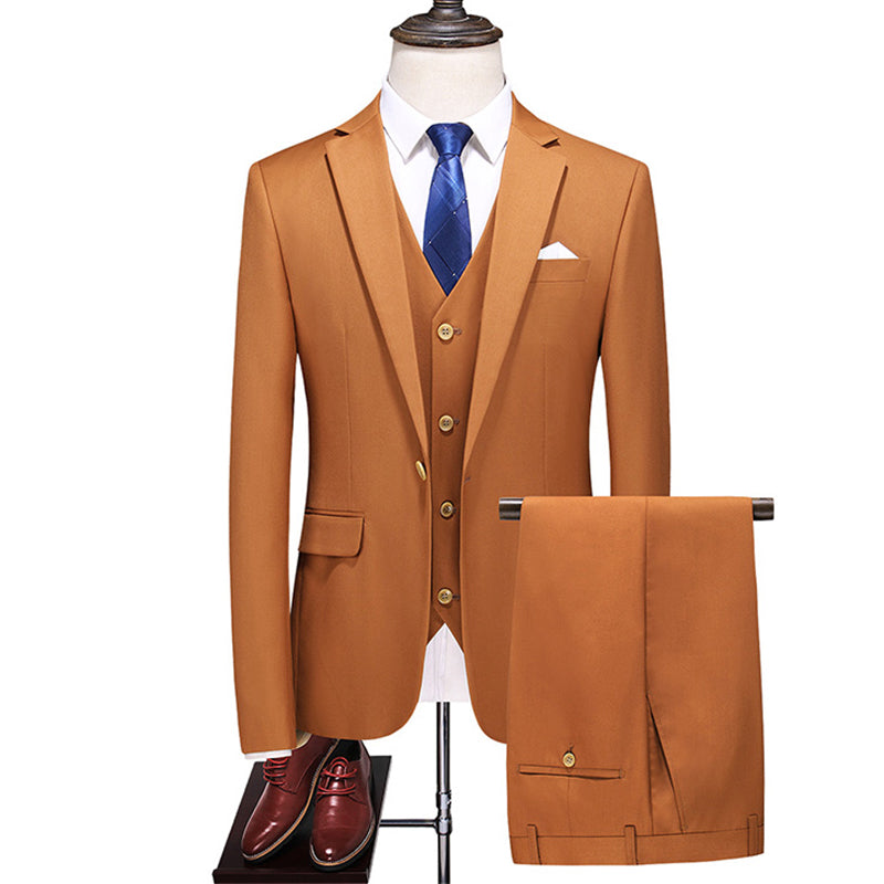 Men's Caramel Color Suit Set for Students and Weddings