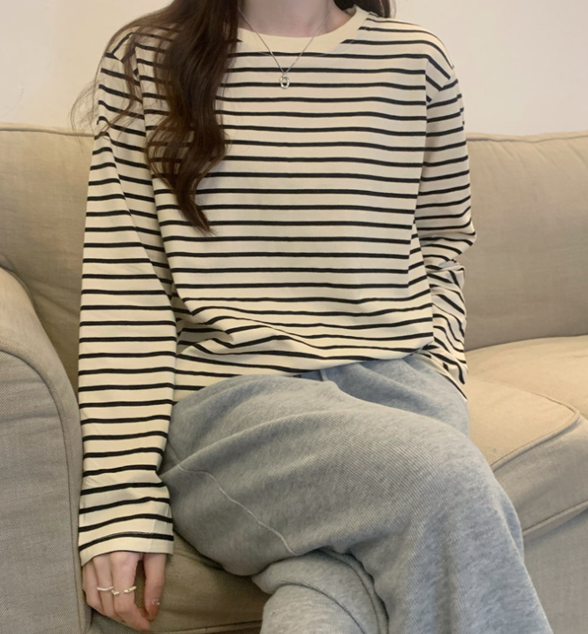 Women's Loose Long Sleeved Striped Shirt Women's Tops & T-shirt Unbranded