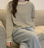 Women's Loose Long Sleeved Striped Shirt Women's Tops & T-shirt Unbranded