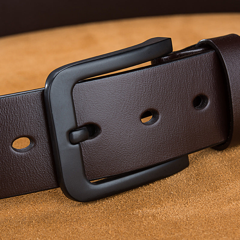 Men's Genuine Leather Belt - Black Simple Design