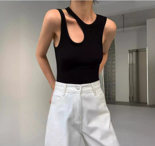 Off-Shoulder Strap Tank Top Women's Tops & T-shirt Unbranded Black S