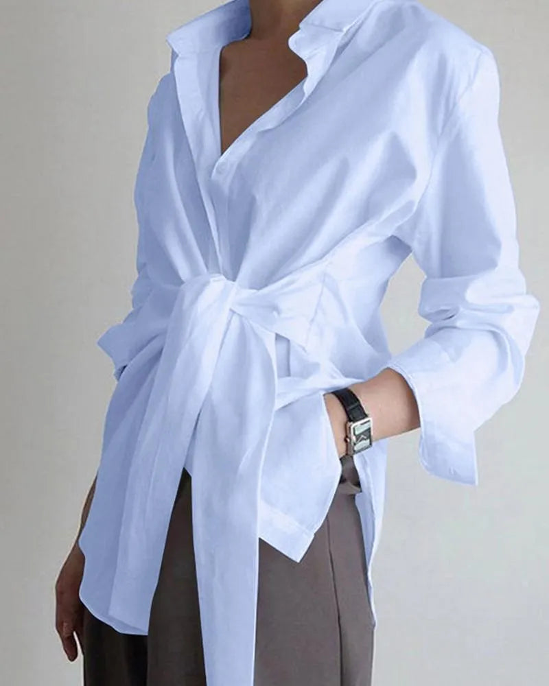 Women's Loose Tie Long Sleeve Casual Shirt Secondary image