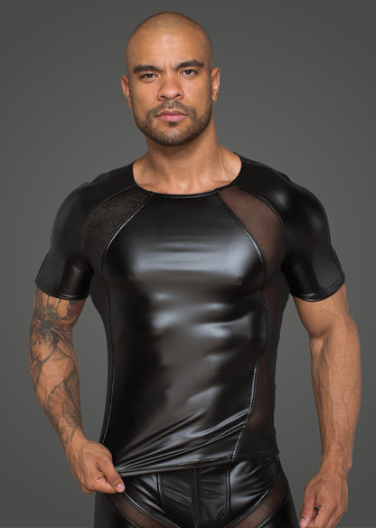 Power Wetlook Men T-shirt With 3D Net Noir Handmade