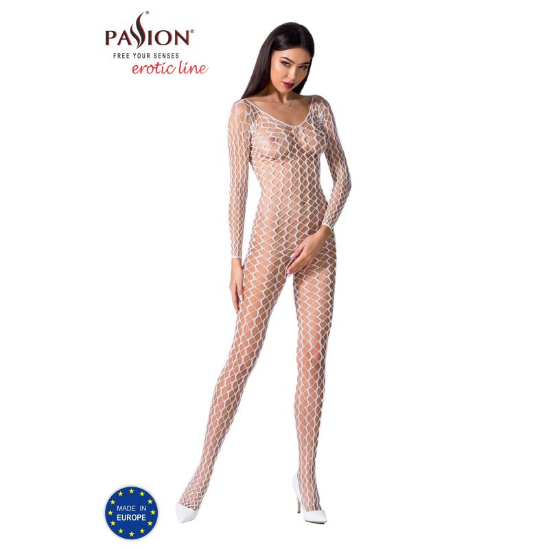 Passion Lingerie Ribbed Mesh Quality Bodystocking BS068 One Size White Passion Lingerie Main image